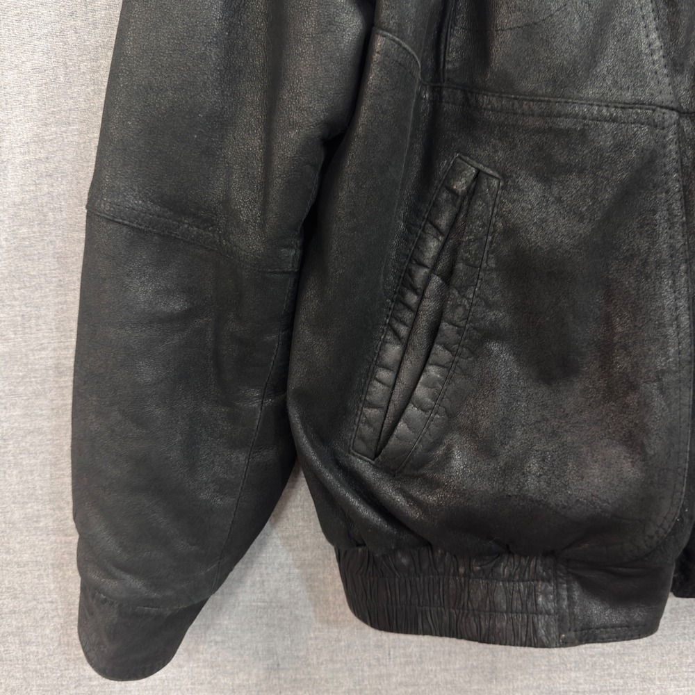 Remy Leather Mens Black Bomber Jacket Made in USA Vintage Size Medium - Picture 4 of 12